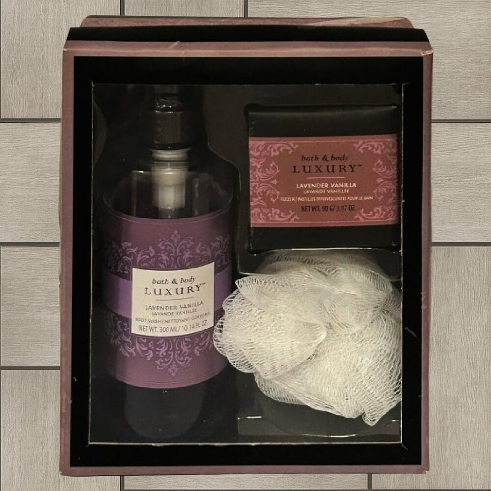 BATH & BODY LUXURY Lavender Vanilla Body Wash & Bath Fizzer Gift Set (NWOT)
